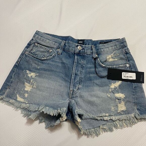 NWT Edwin Cai Short 4” Inseam Cool Destroyed Distressed Denim Shorts Size 30 New - Picture 1 of 11